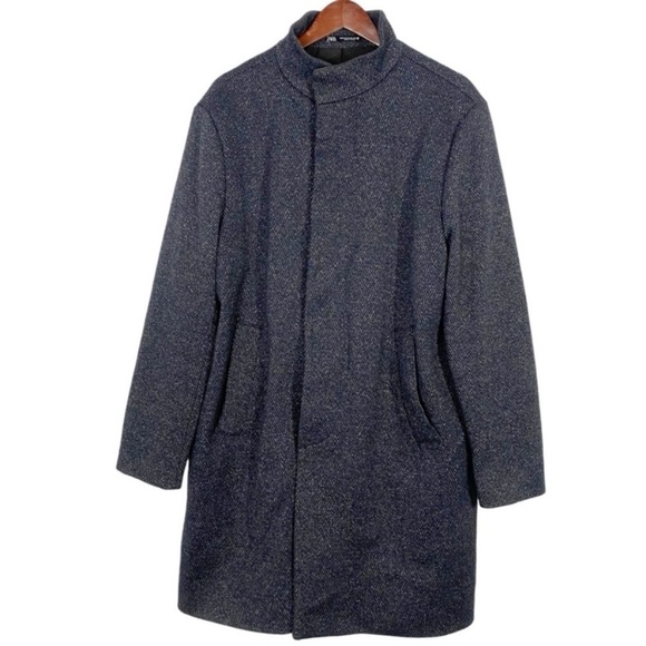 ZARA Men's Funnel Neck Top Coat Navy - Picture 1 of 12